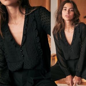 Sezane black long sleeve blouse